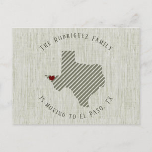 Postal De Anuncios El Paso Green Linen y Heart Texas Mudándose