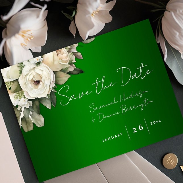 Postal De Anuncios El verde esmeralda del Boho con rosas blancas salv (Subido por el creador)