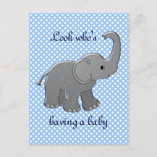 Postal De Anuncios elefante azul para baby shower (Anverso)