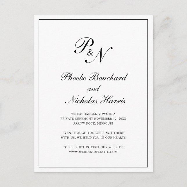 Postal De Anuncios Elegancia clásica de Boda de monograma negro y bla (Anverso)