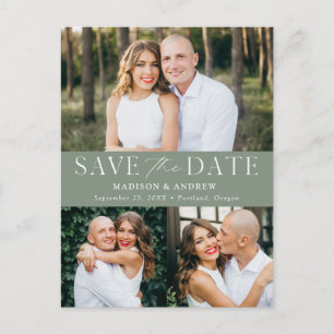 Postal De Anuncios Elegancia moderna Sage Green 3 Photo Save the Date