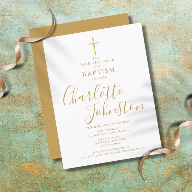 Postal De Anuncios Elegant Baptism Christening Gold Signature Script (Subido por el creador)