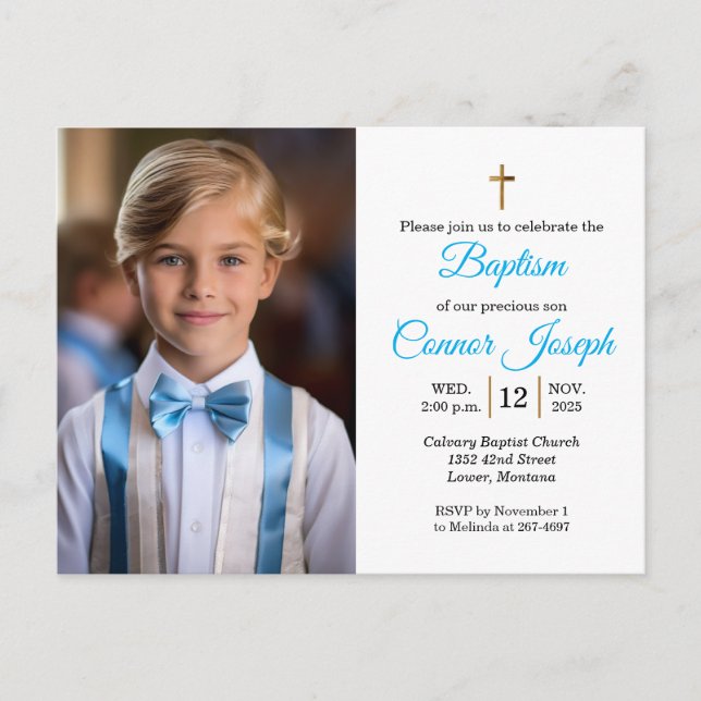 Postal De Anuncios Elegant Baptism Relies event Custom photo (Anverso)