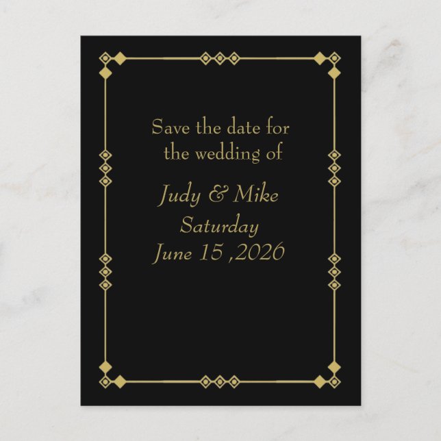 Postal De Anuncios Elegant Black & Gold Art Deco Save the date card (Anverso)