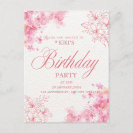 Postal De Anuncios Elegant Pink Floral Birthday Invitation