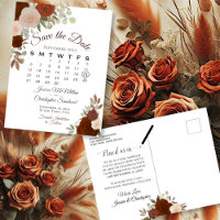 Elegant Rust Roses Wedding Save the Date Calendar