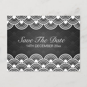Postal De Anuncios Elegant Save The Date Patrón Escalonado Negro