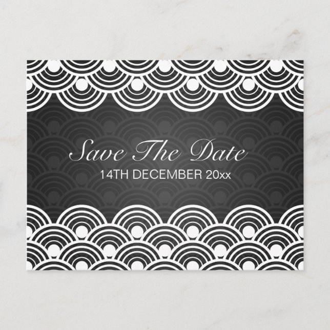 Postal De Anuncios Elegant Save The Date Patrón Escalonado Negro (Anverso)