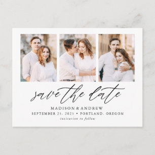 Postal De Anuncios Elegant Script 3 Foto Collage Save the Date