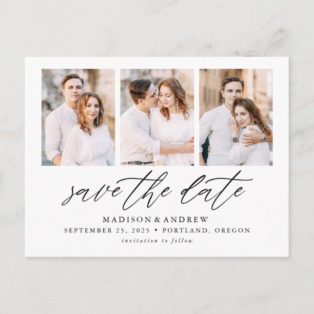 Postal De Anuncios Elegant Script 3 Foto Collage Save the Date (Anverso)