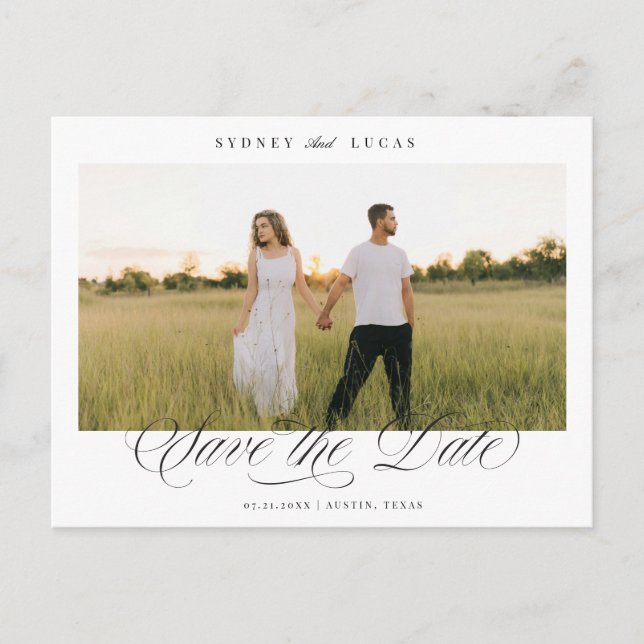 Postal De Anuncios Elegant Script One Photo Save the Date  (Anverso)