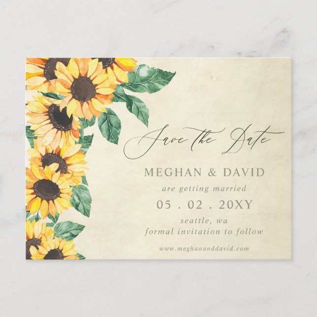 Postal De Anuncios Elegant Sunflowers Garden Floral Save the Date (Anverso)
