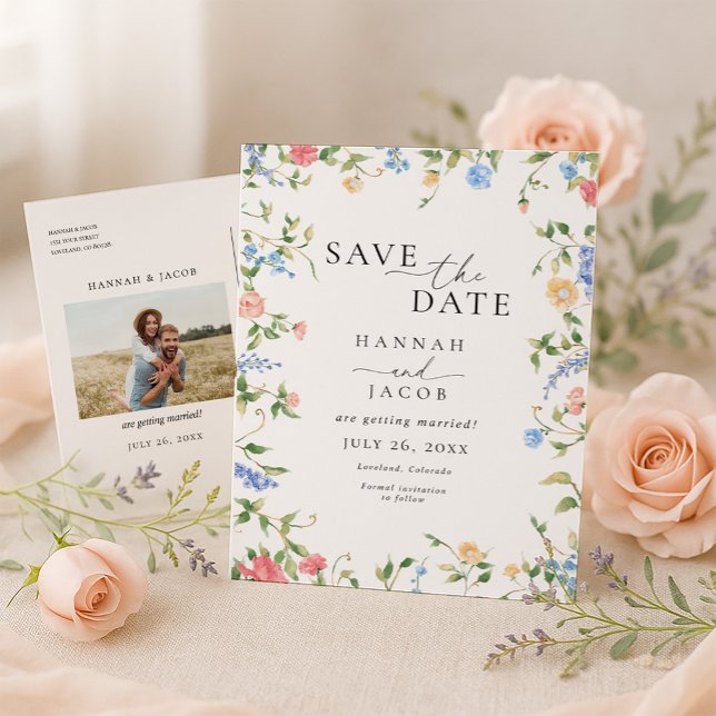 Postal De Anuncios Elegant Wildflower Floral Save the Date Wedding (Subido por el creador)