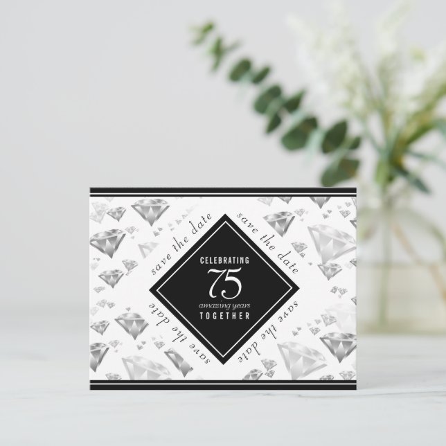 Postal De Anuncios Elegante 75° Aniversario del Boda del Diamante (Anverso de pie)