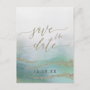 Postal De Anuncios Elegante acuarela en la boda oceánica salva la fec