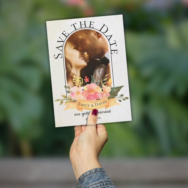 Postal De Anuncios Elegante acuarela Floral Cute Boda de fotos (Subido por el creador)