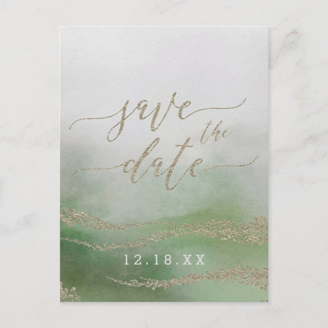 Postal De Anuncios Elegante acuarela Foliage Wedding Save the Date (Anverso)