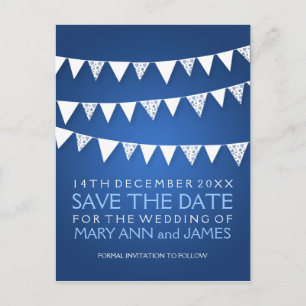 Postal De Anuncios Elegante Ahorra La Fecha Amor Bunting Azul