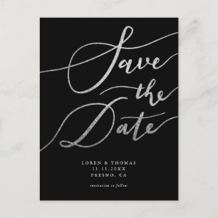 Postal De Anuncios Elegante Ahorre la Fecha de Boda con Letra Negra P