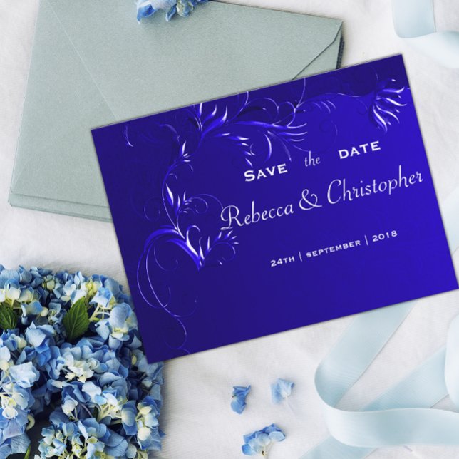 Postal De Anuncios Elegante Ahorro de Fecha Azul Real (Subido por el creador)
