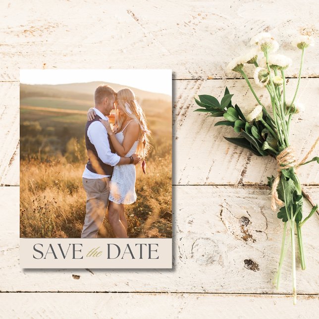 Postal De Anuncios Elegante Ahorro para Boda con Dos Fotos Presupuest (Elegant Two Photo Budget Wedding Save the Date)