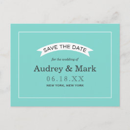 Postal De Anuncios Elegante Aqua Blue Wedding Salva la fecha