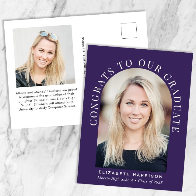 Postal De Anuncios Elegante Arco Foto Graduación Púrpura (Subido por el creador)
