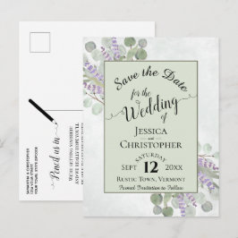 Postal De Anuncios Elegante aviso de fecha de boda Eucalipto y lavand