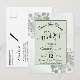 Postal De Anuncios Elegante aviso de fecha de boda Eucalipto y lavand