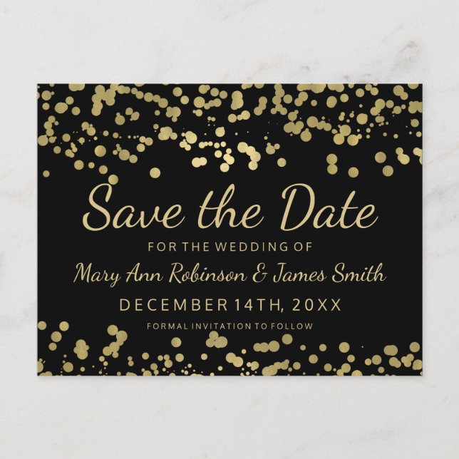 Postal De Anuncios Elegante aviso de fecha de oro con aspecto de lámi (Anverso)