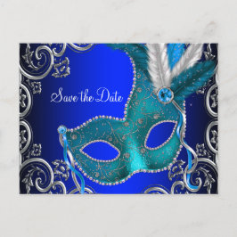 Postal De Anuncios Elegante Aviso de Salvaguarda de Mascarada Azul Re