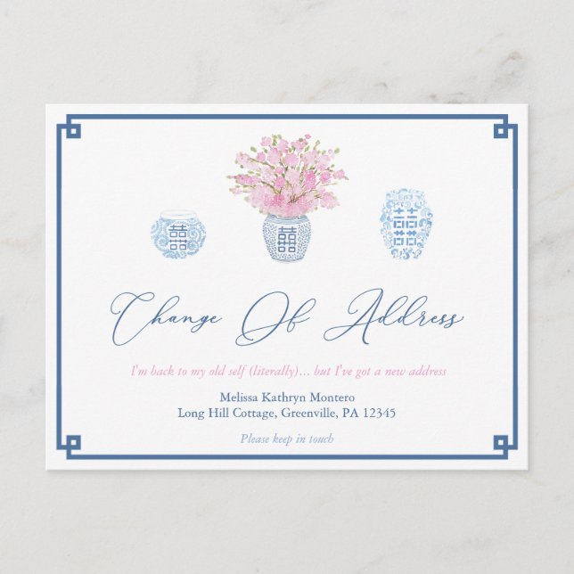 Postal De Anuncios Elegante Azul Marino Rosa Divorcio Cambio De Direc (Anverso)