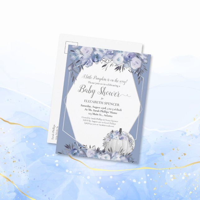 Postal De Anuncios Elegante Baby Shower de Calabaza Dusty Blue (Subido por el creador)