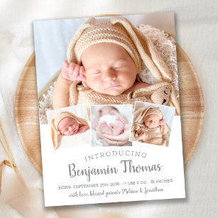 Postal De Anuncios Elegante bebé personalizado de 4 Collages de fotos