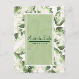 Postal De Anuncios Elegante Blanco Verde Hojas Tropicales Salva la Fe