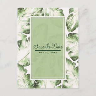 Postal De Anuncios Elegante Blanco Verde Hojas Tropicales Salva la Fe