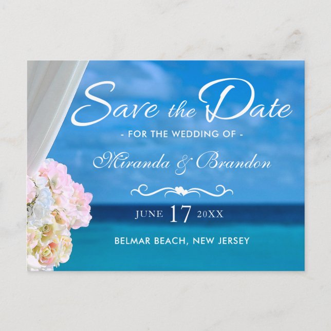Postal De Anuncios Elegante Blue Ocean Beach Summer Save the Date (Anverso)