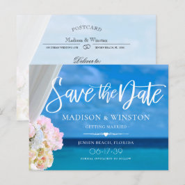 Postal De Anuncios Elegante Blue Ocean Beach Summer Save the Date