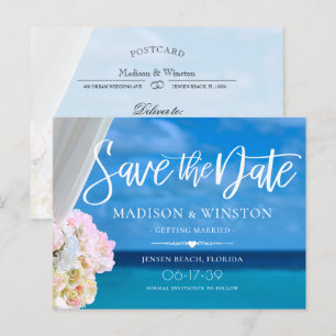 Postal De Anuncios Elegante Blue Ocean Beach Summer Save the Date