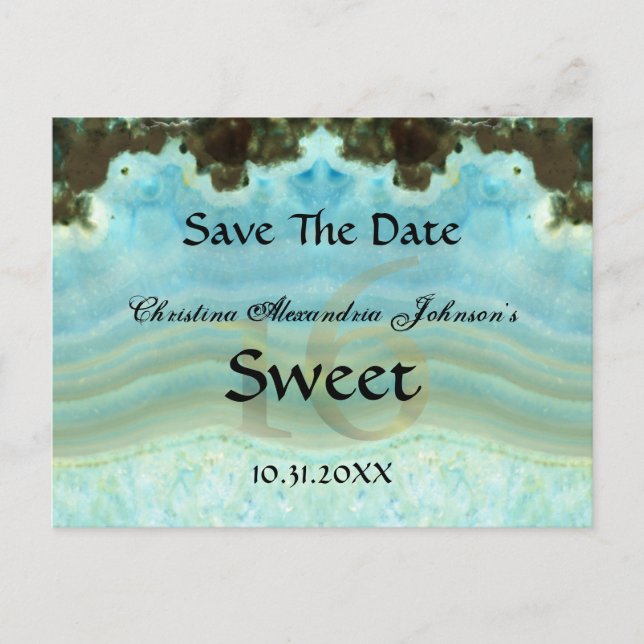 Postal De Anuncios Elegante Blue Sweet De Cristal 16 Salven La Fecha (Anverso)