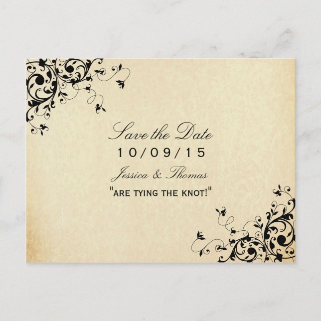 Postal De Anuncios Elegante Boda Antigua Swirls Ahorra La Fecha (Anverso)
