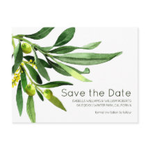 Elegante boda boho jardín olivo Save the Date