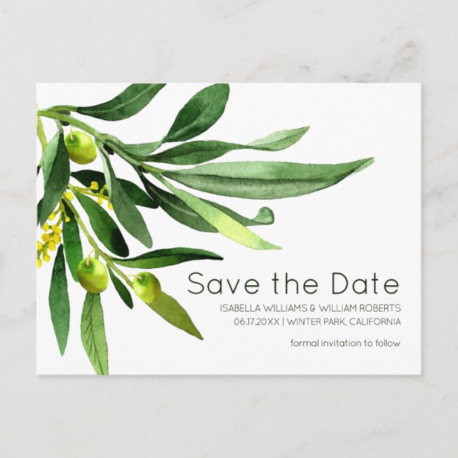 Postal De Anuncios Elegante boda boho jardín olivo Save the Date (Anverso)