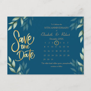 Postal De Anuncios Elegante Boda de 50 años Calendario de fechas