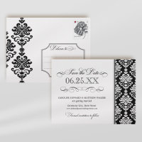 Elegante Boda de Damasco Negro Blanco con Trabajo
