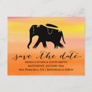 Postal De Anuncios Elegante boda de Elefante Sunset Save the Date