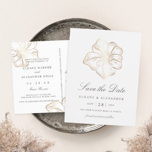 Postal De Anuncios Elegante Boda de Flores de Oro Hibiscus Salva la F