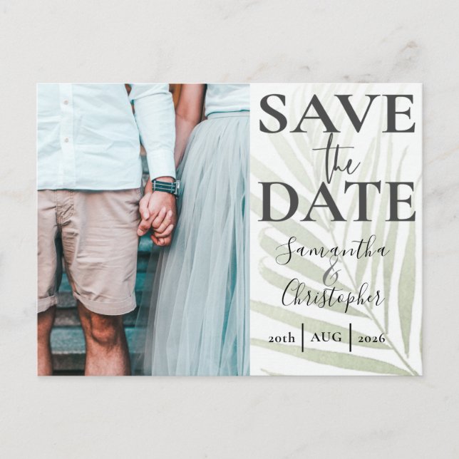 Postal De Anuncios Elegante Boda de Foto Tropical Save the Date (Anverso)