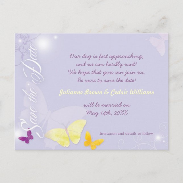 Postal De Anuncios Elegante Boda de Lavanda Salvar la Fecha (Anverso)