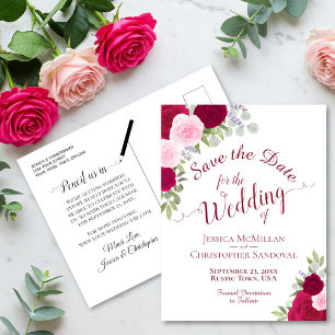 Postal De Anuncios Elegante boda de magenta y rosas rosas rosas salva